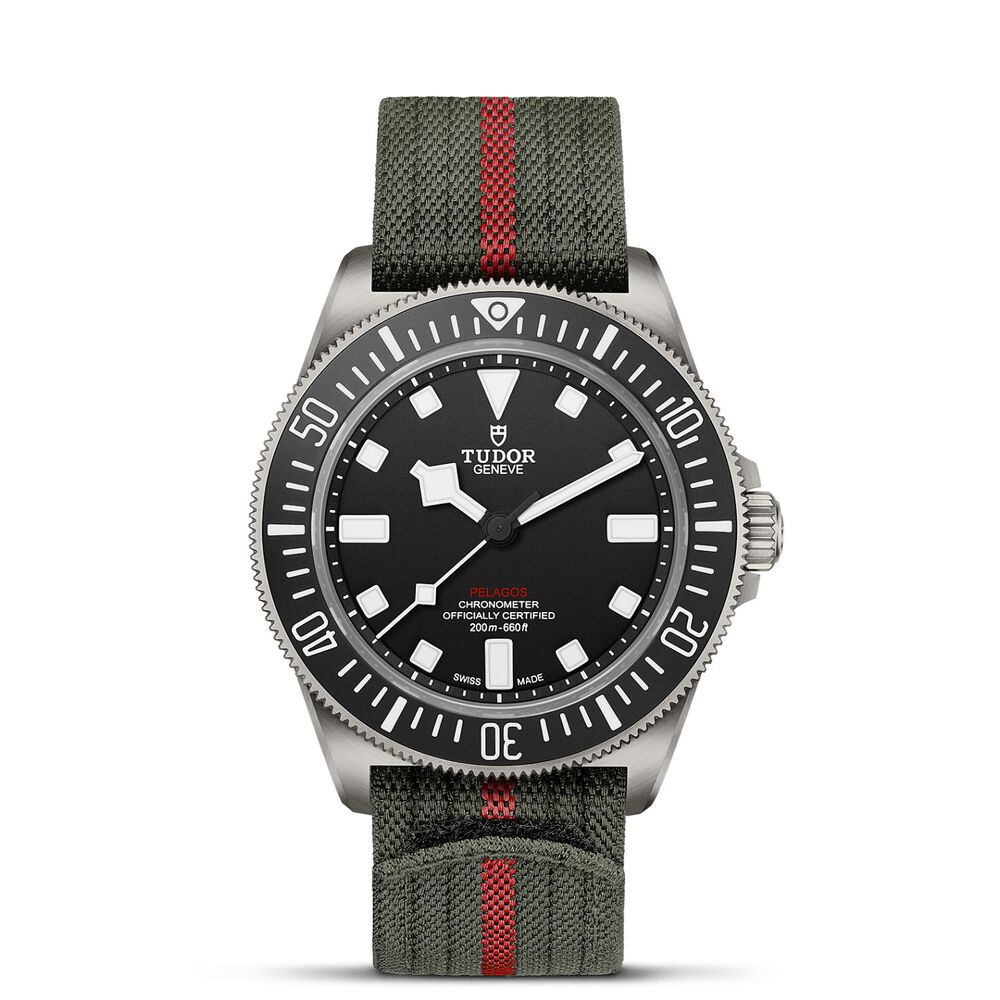 TUDOR Pelagos FXD 42mm Black HMK Dial Green & Red Fabric Strap Watch