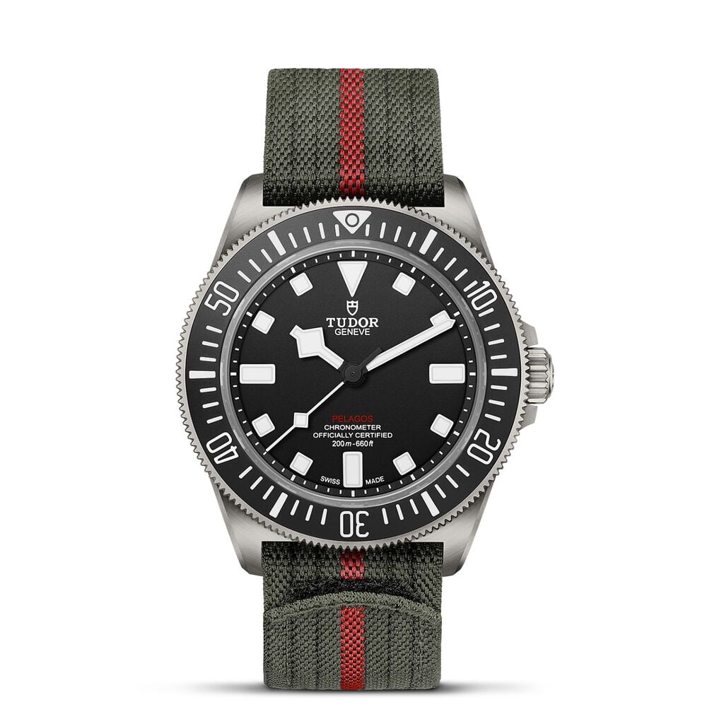 TUDOR Pelagos FXD 42mm Black HMK Dial Green & Red Fabric Strap Watch image number 0