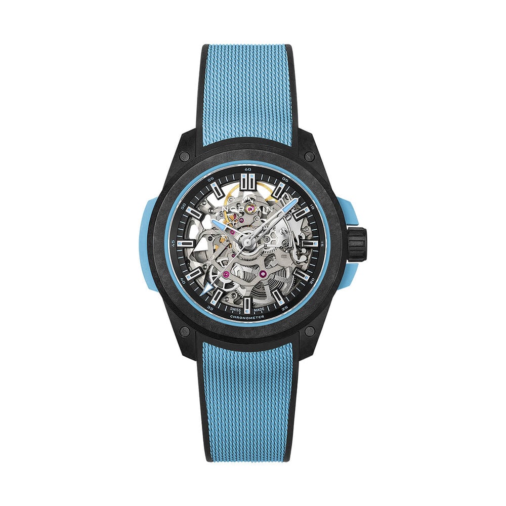 NORQAIN Wild ONE Skeleton 39mm Purple Dial Ice Blue Rubber Strap Watch image number 0