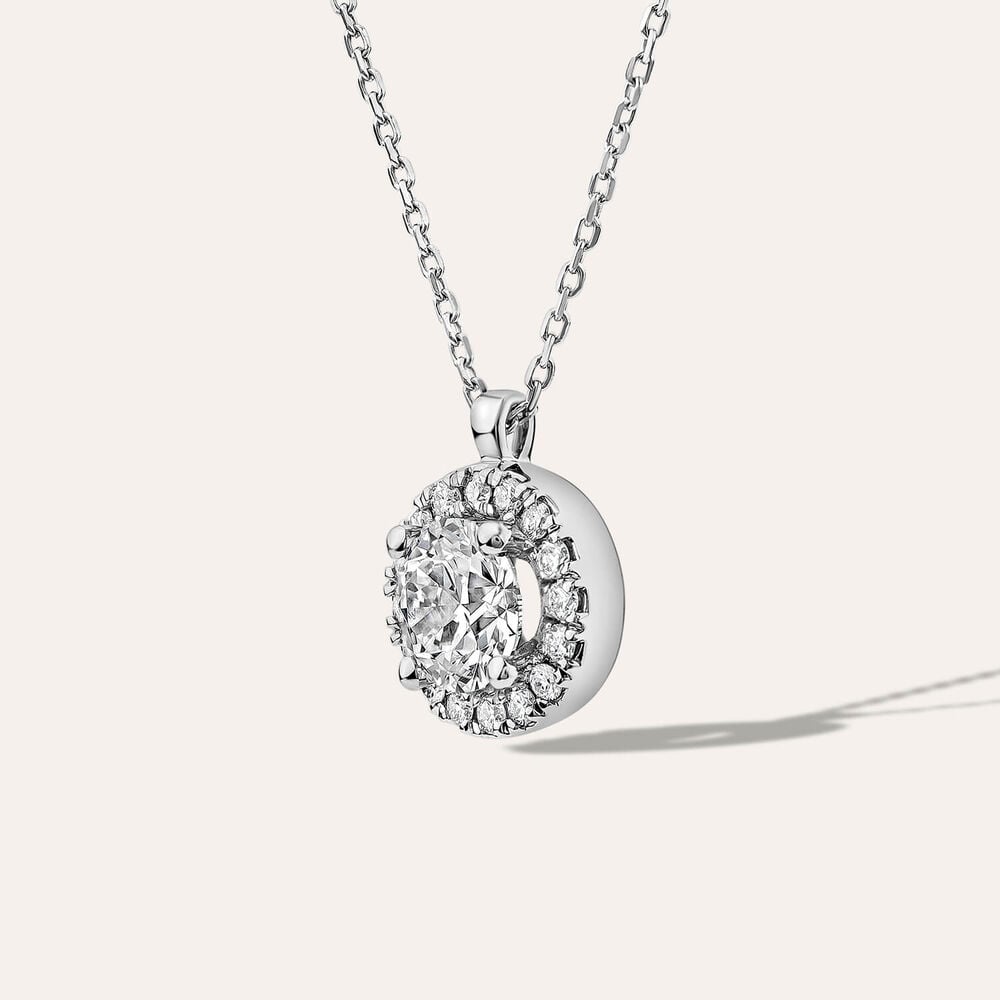 Born 9ct White Gold Lab Grown 0.83ct Halo Diamond Pendant