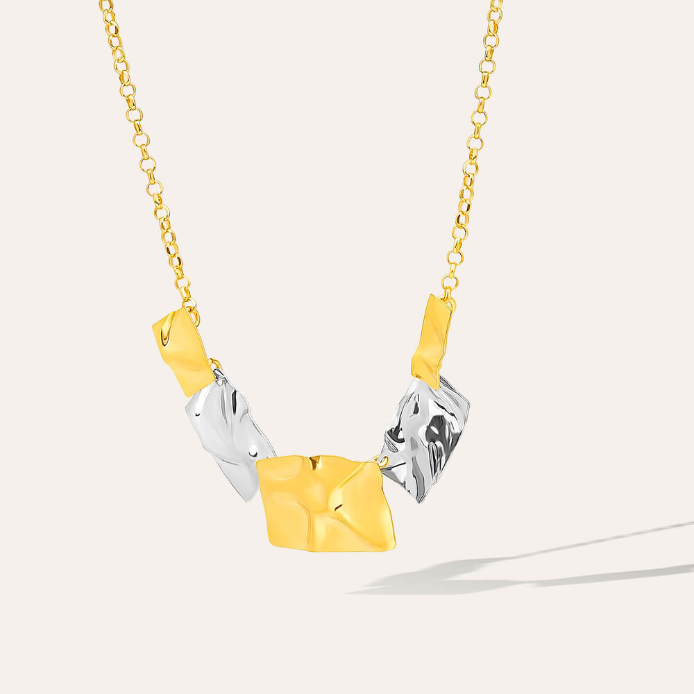 Yellow Gold Plated Sterling Silver Two Tone 5 Square Necklet