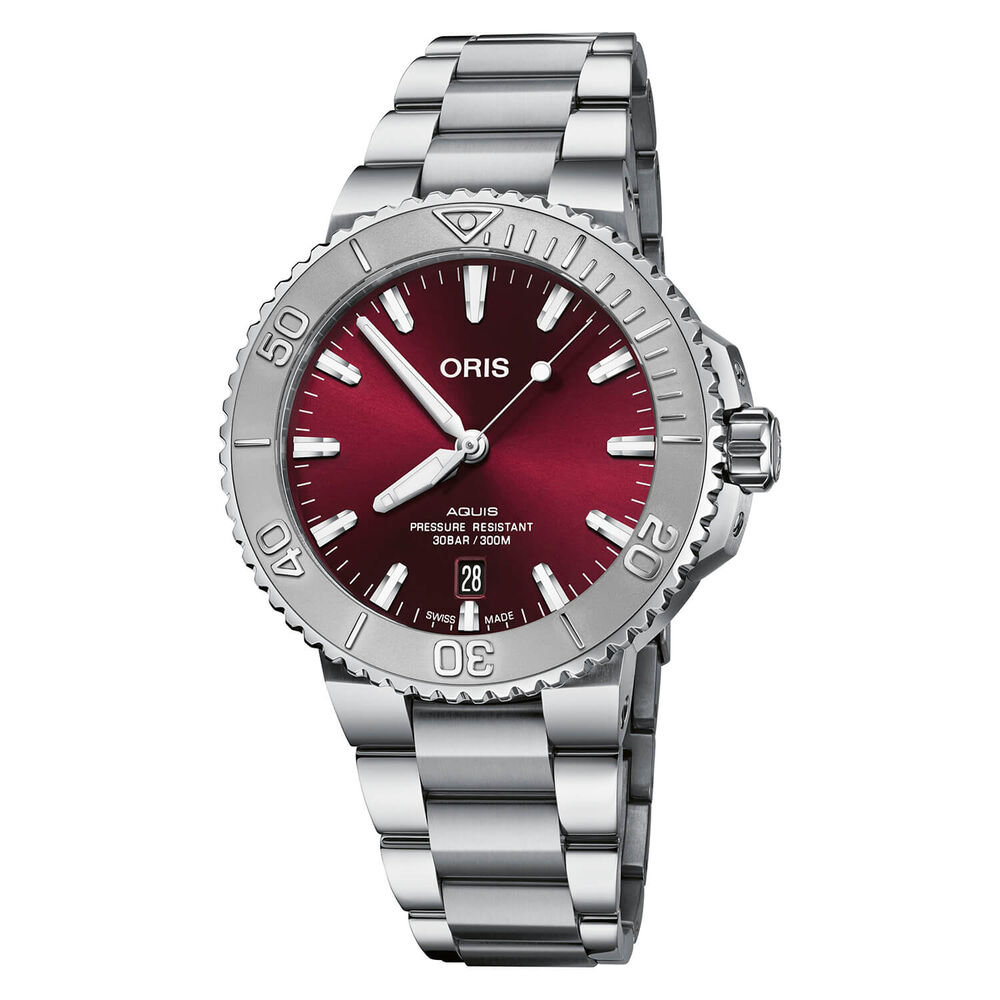 Oris Aquis Calibre 41.5MM Red Dial Steel Bracelet Watch