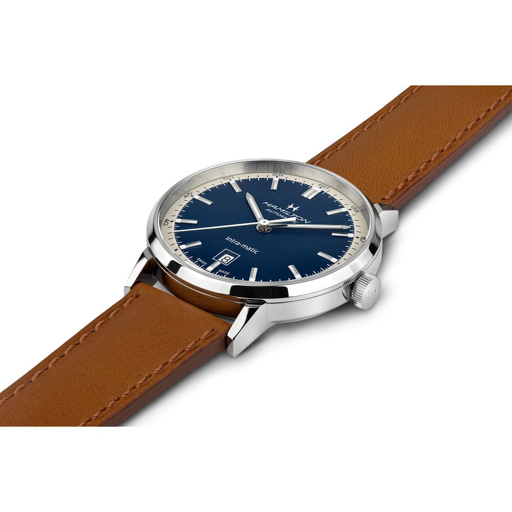 Hamilton American Classic Intra-Matic Auto 40mm Blue Case Brown Watch image number 1