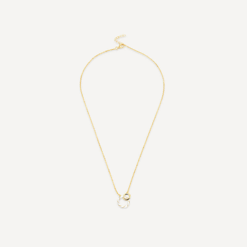 Silver & Yellow Gold Plated Double Circle White Enamel Necklet image number 2