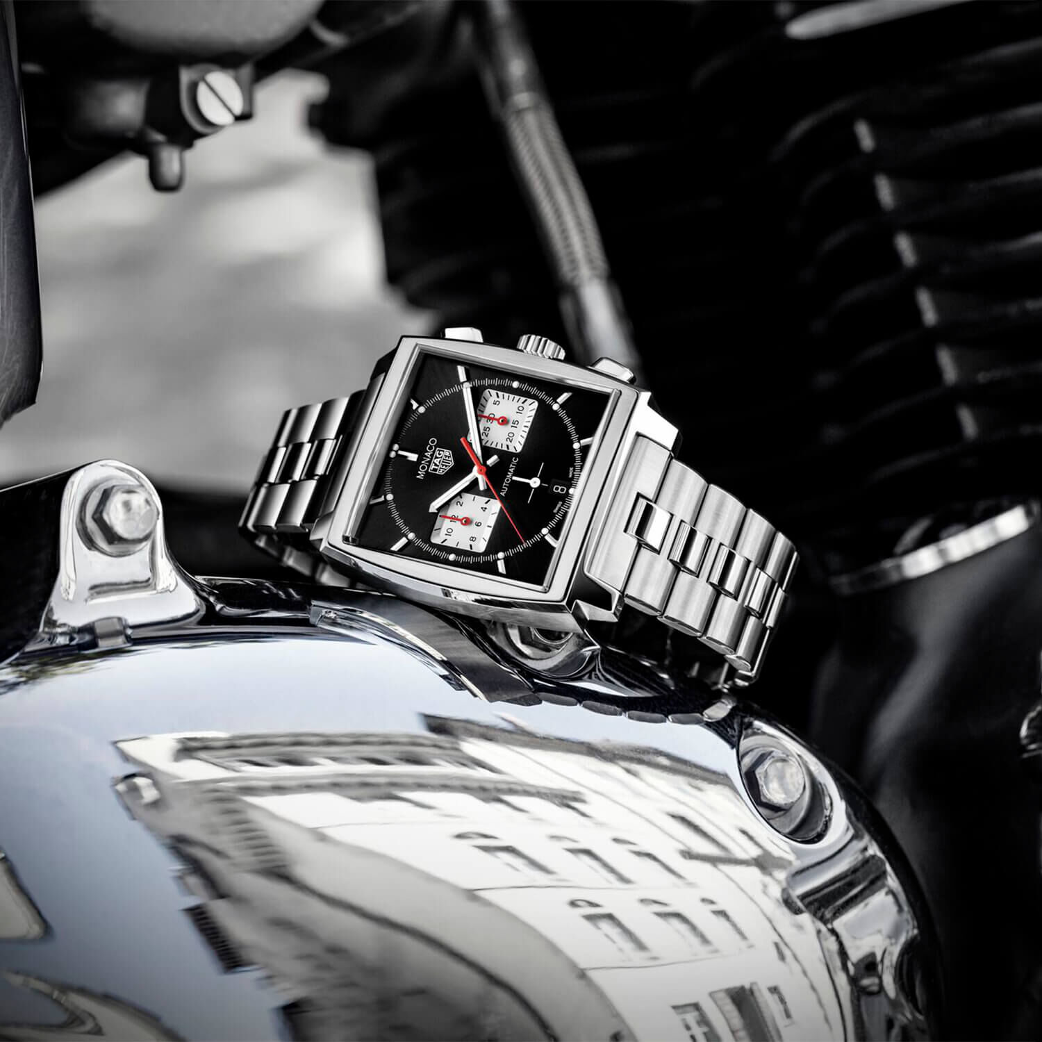 Tag heuer monaco black dial deals