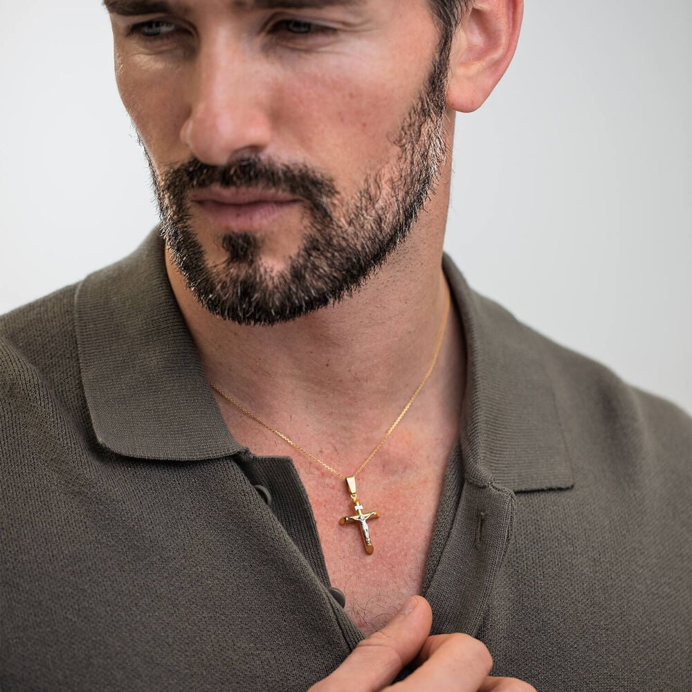 18ct two colour gold crucifix (Chain Included)