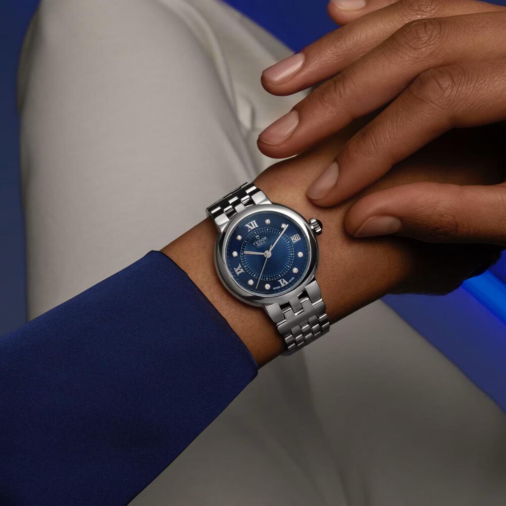 TUDOR Clair De Rose 26mm Blue Dial Diamond Dots Roman Numerals Steel Bracelet Watch
