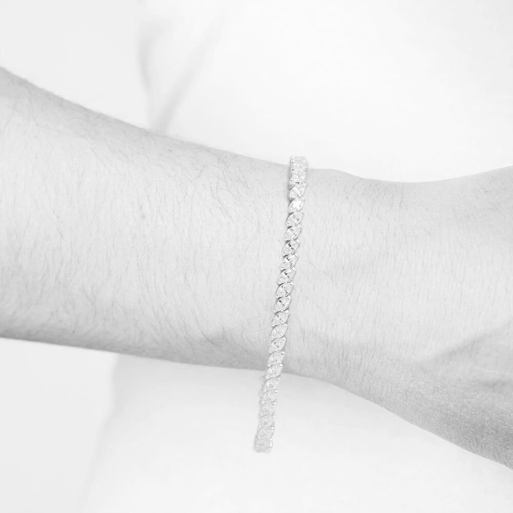 Ladies Sterling Silver Marquise Cut Cubic Zirconia Tennis Bracelet image number 3
