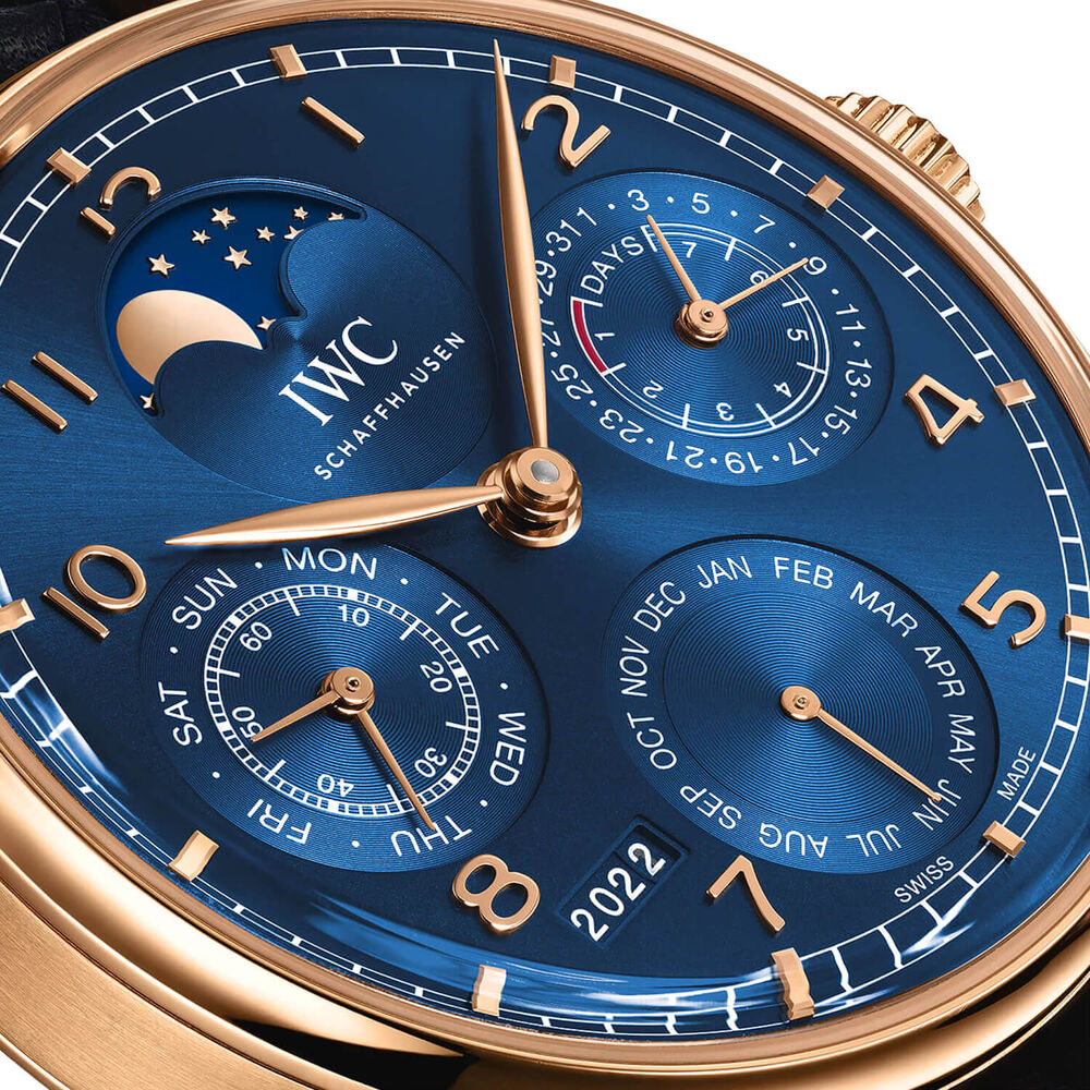 IWC Schaffhausen Portugieser Perpetual Calendar 44mm Blue Dial Leather Strap Watch image number 2