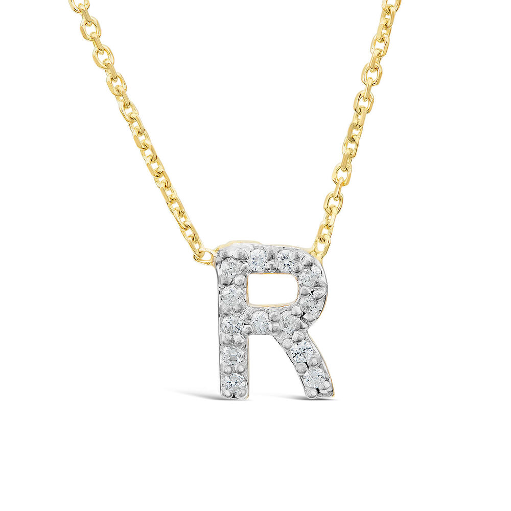 9ct Yellow Gold Petite 0.052ct Diamond Initial "R" Necklet image number 0