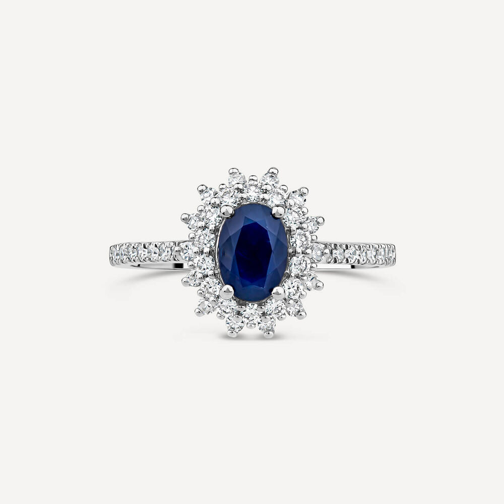 Platinum Oval Sapphire Centre 0.50ct Diamond Set Shoulders Ring
