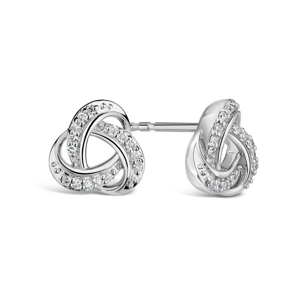 9ct White Gold 0.10ct Diamond Knot Stud Earrings image number 5