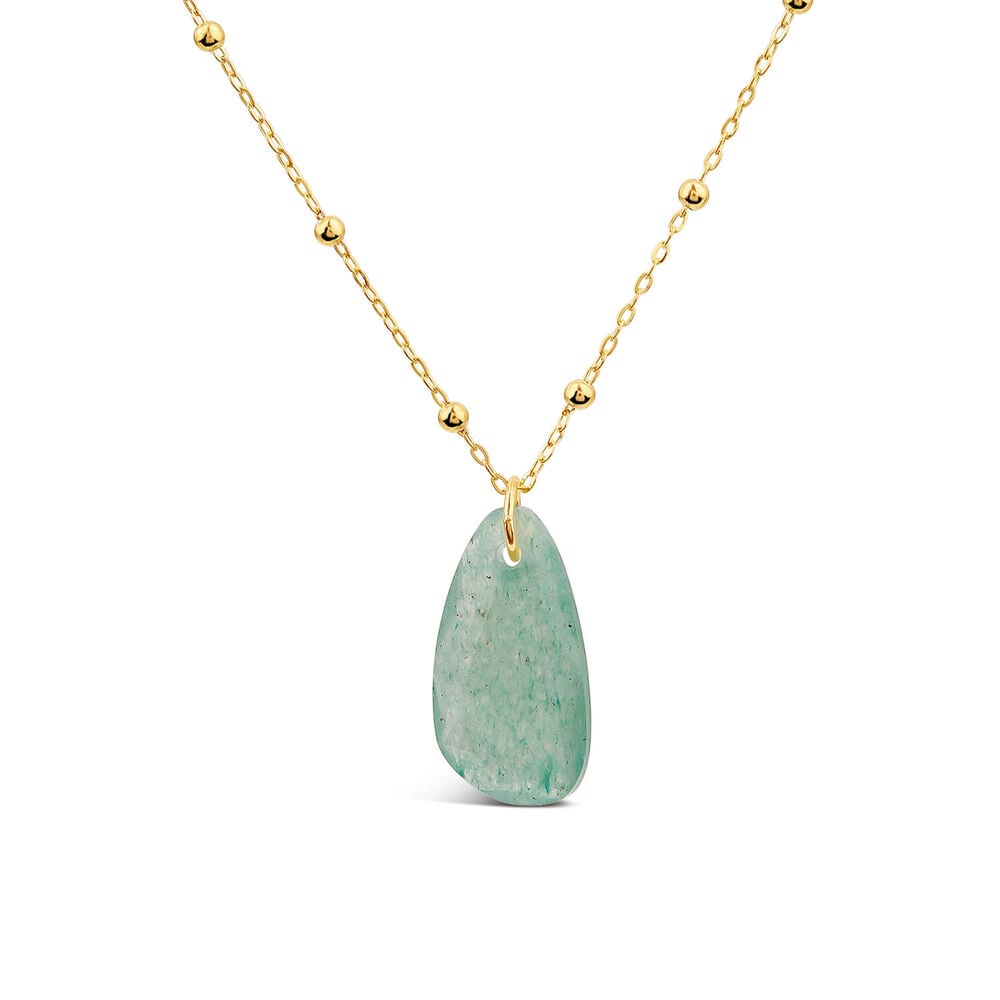 9ct Yellow Gold Aventurine Verde Green Pebble Pendant image number 0