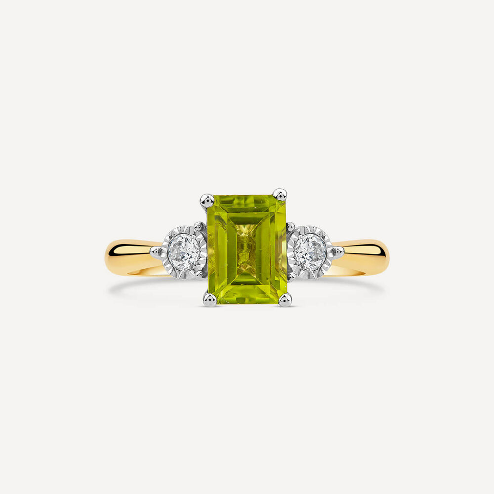 9ct Yellow Gold Emerald Cut 0.12ct Diamond Sides Ring