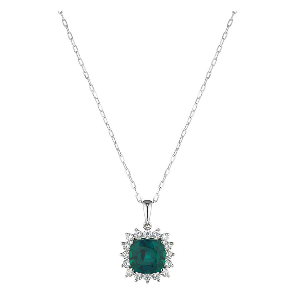 Ladies 9ct White Gold and Created Emerald Cluster Pendant (Chain Included)