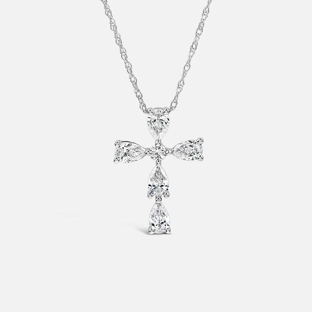 Born Classic 9ct White Gold Lab Grown 0.50ct Pear & Round Diamond Cross Pendant