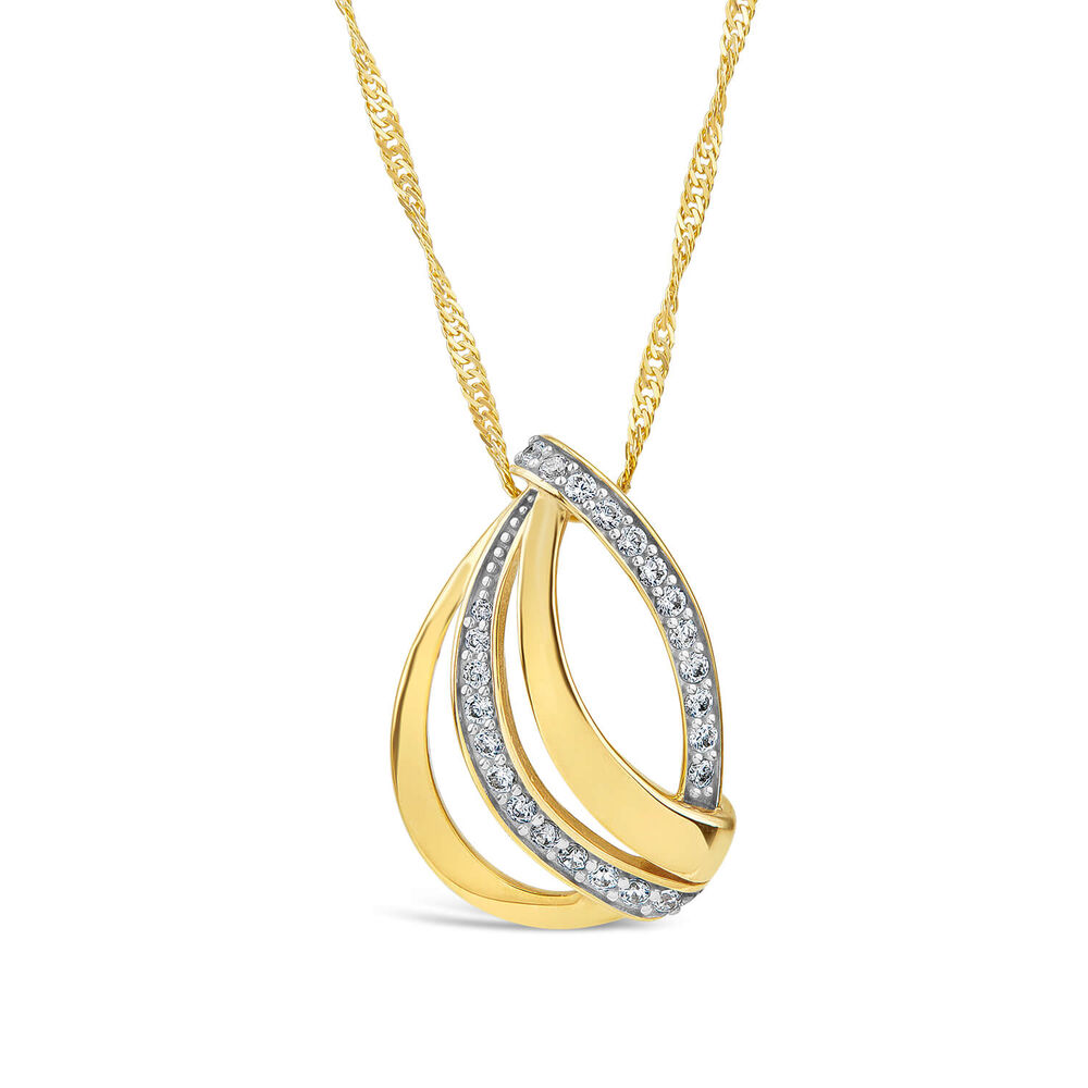 9ct Yellow Gold 4 Strand Cubic Zirconia Curve Pendant image number 0