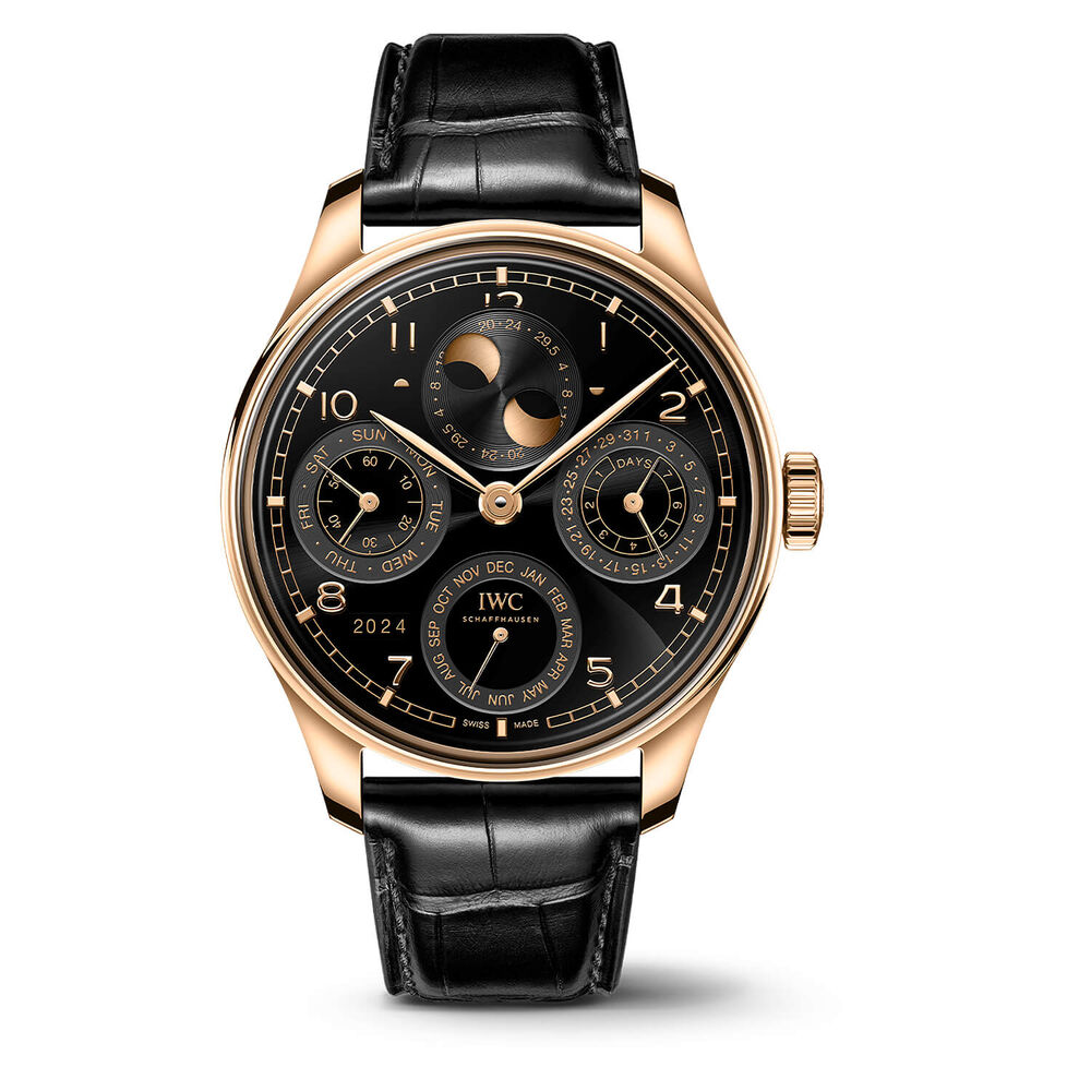 IWC Schaffhausen Portugieser Perpetual Calendar 44 Obsidian Dial Black Leather Strap Watch image number 0