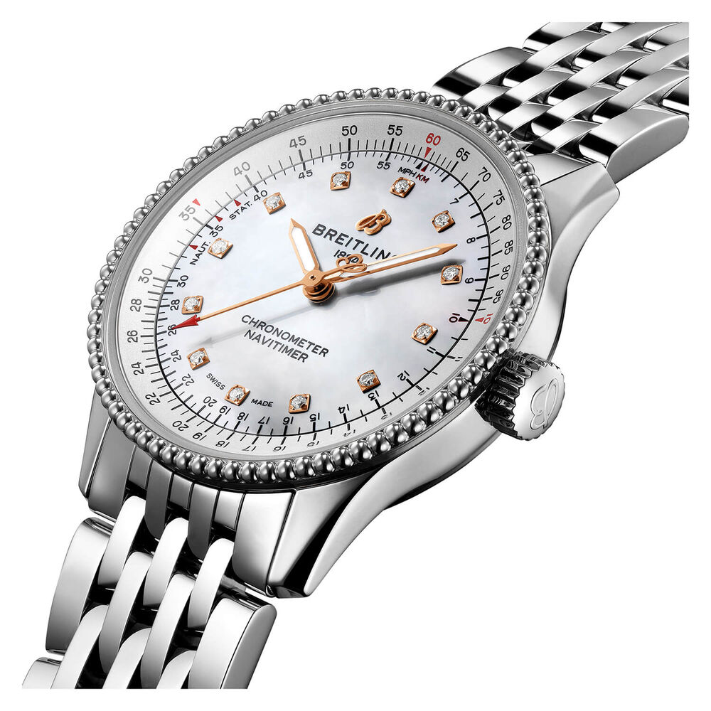 Breitling Navitimer 35mm Caliber 17 White Mother Of Pearl Watch