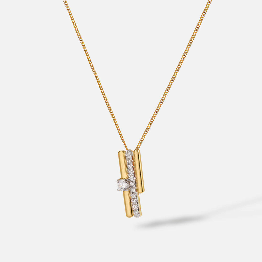 Yellow Gold Plated Vermeil Sterling Silver 0.20ct Lab Grown Diamond Three Bar Pendant