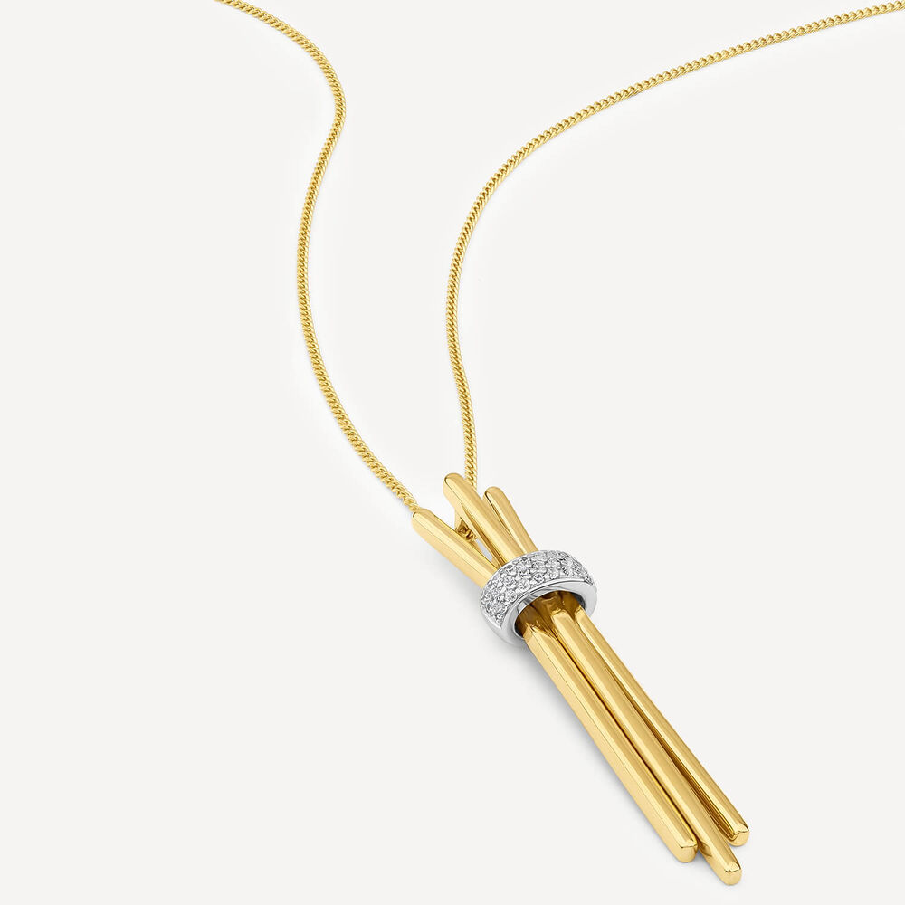 9ct Yellow Gold 0.09ct Diamond Wrap Three Long Bar Pendant image number 2