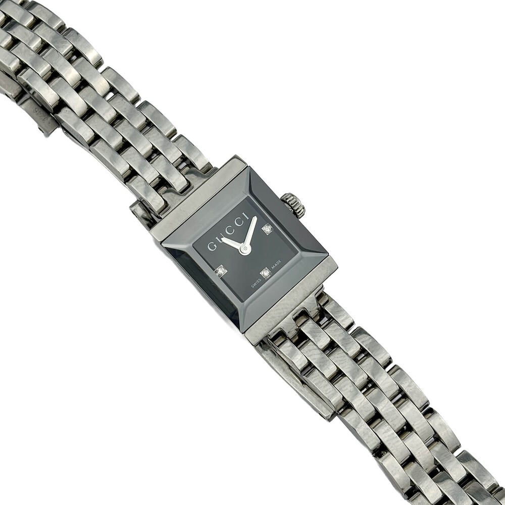 Pre-Owned Gucci G-Frame Square Black Three Diamonds Dial Steel Bracelet Watch image number 1