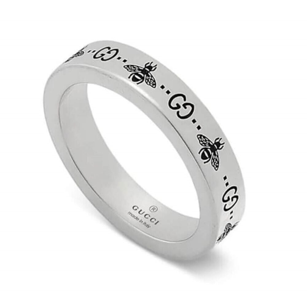 Gucci Signature Silver Bee Motif 4mm Ring (UK Size P)