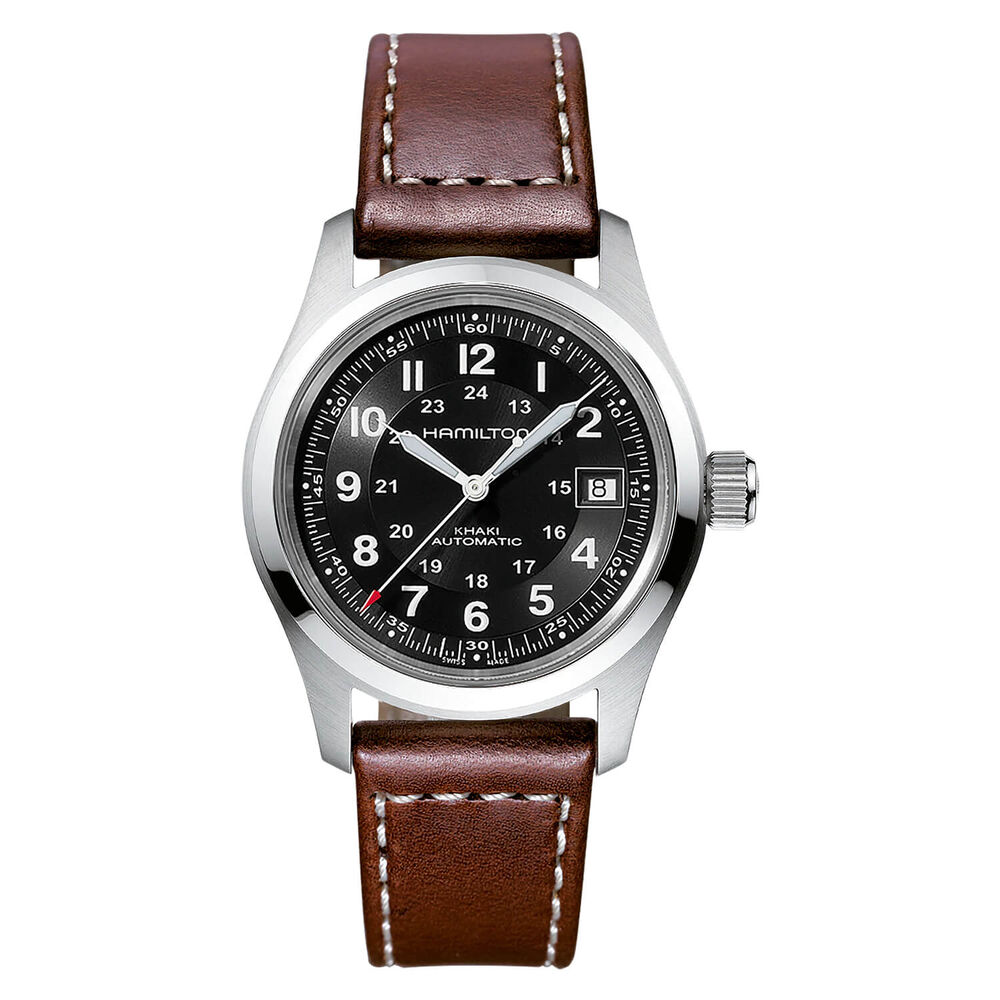 Hamilton Khaki Field 38mm Black Dial Brown Leather Strap image number 0