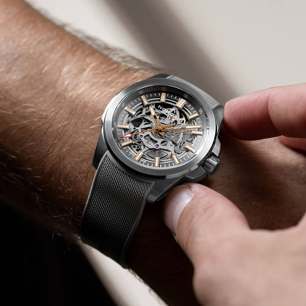 NORQAIN Independence Skeleton 42mm Dial Grey Rubber Strap Watch image number 2