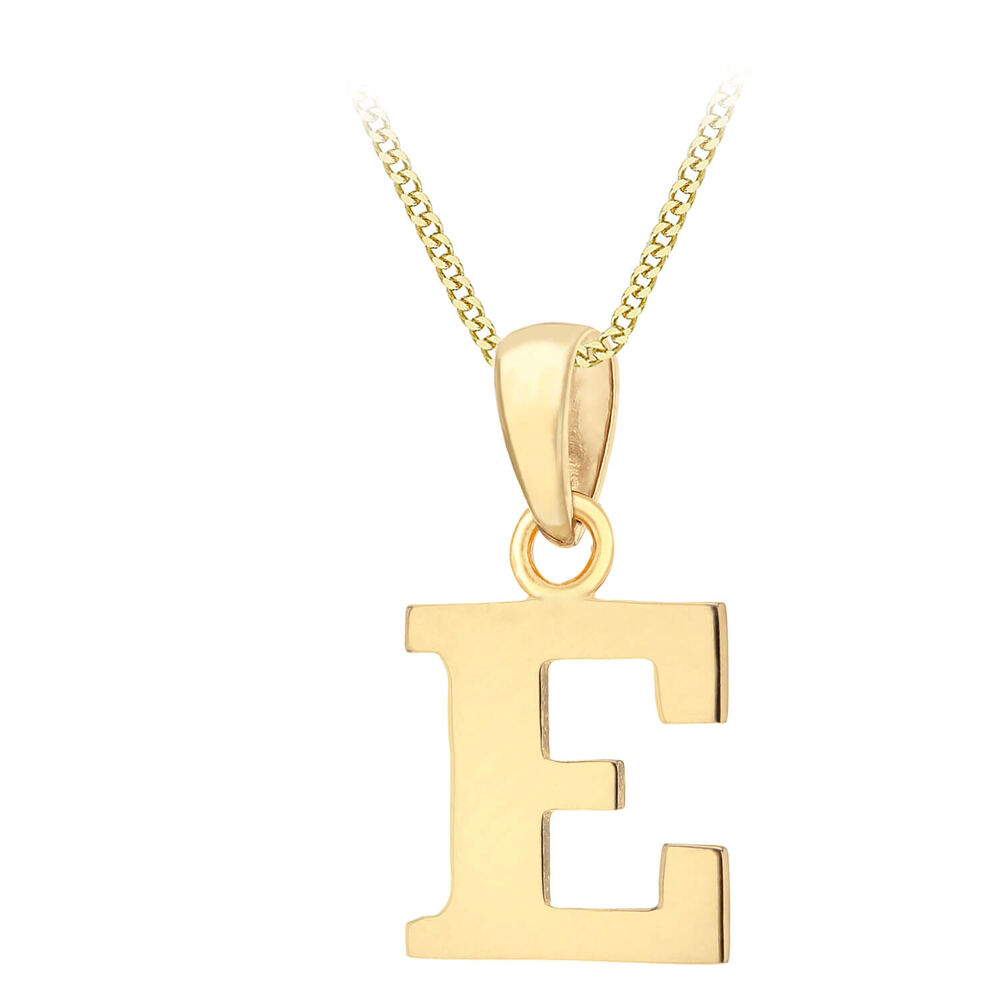 9ct Yellow Gold Plain Initial E Pendant With 16-18' Chain (Chain Included) image number 0