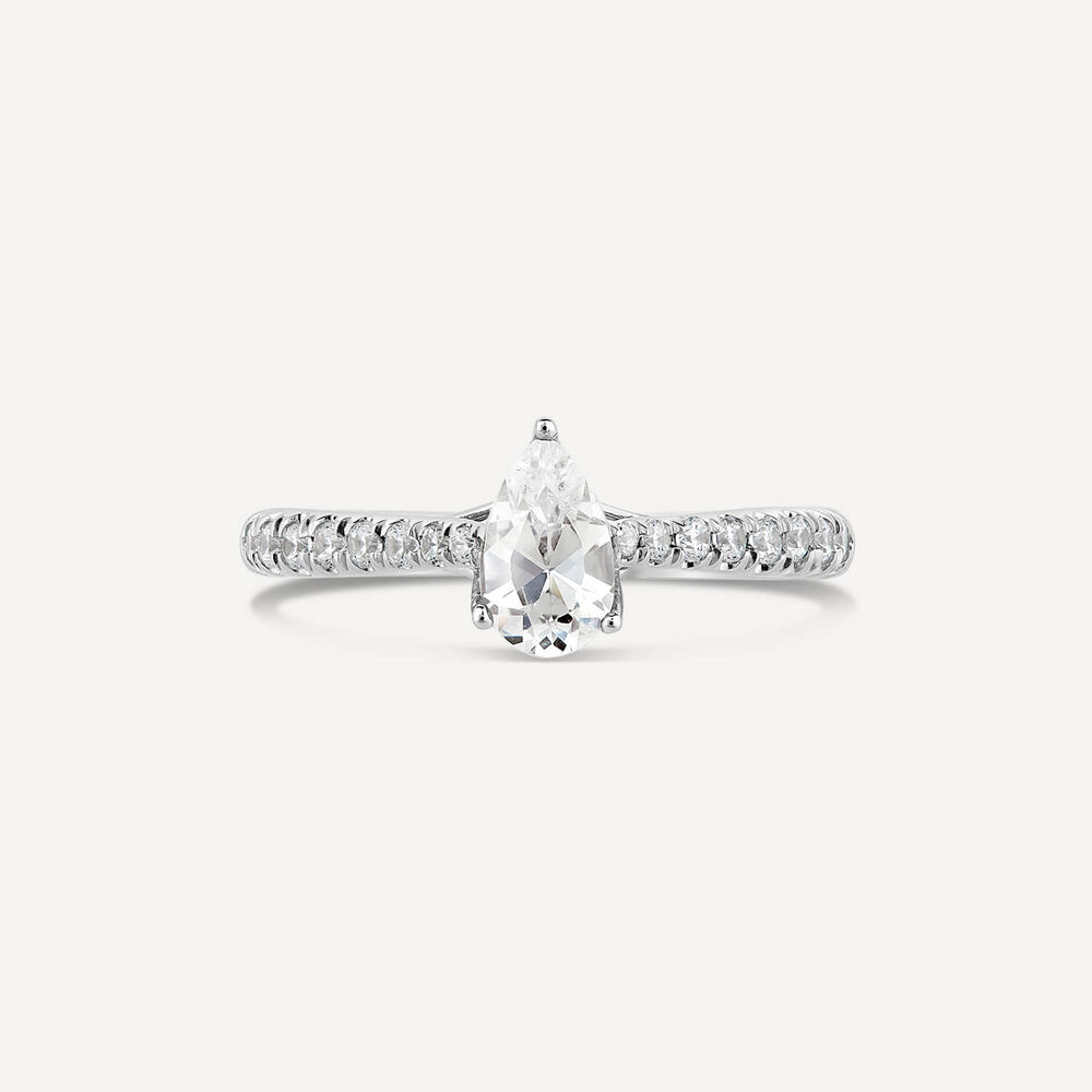 Platinum Orchid Setting Pear Diamond With 0.75 Carat Diamond Shoulders Ring