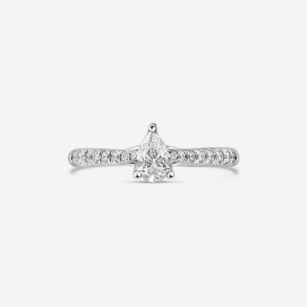 18ct White Gold Orchid Setting Pear Shaped Diamond With 0.50 Carat Ring