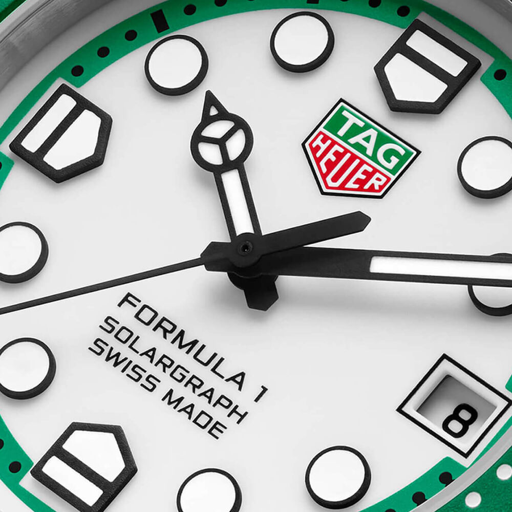 TAG Heuer Formula 1 Solargraph 38mm White Dial Green Bezel Steel Bracelet Watch image number 2