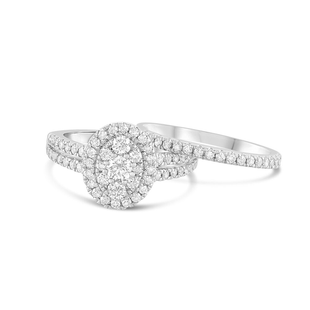 9ct White Gold 1.00ct Diamond Oval Cluster Bridal Set