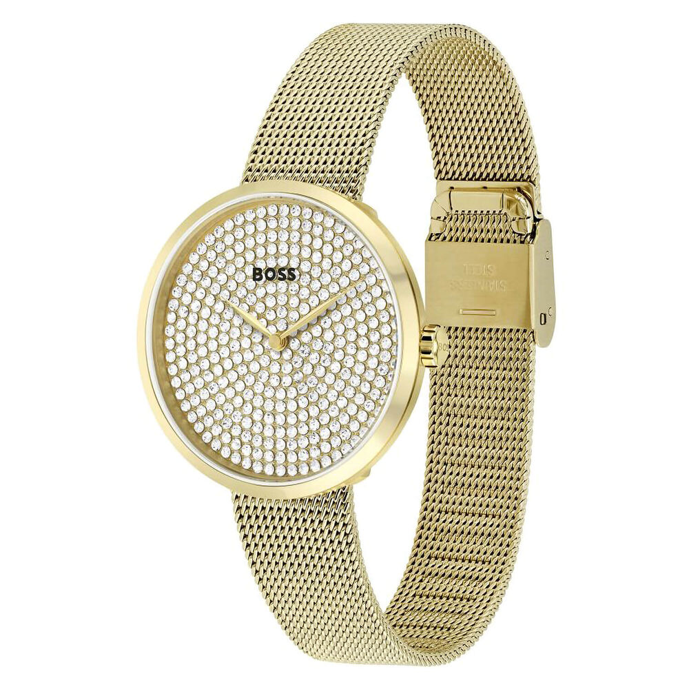 BOSS Praise 36mm Cubic Zirconia Dial Yellow Gold PVD Mesh Bracelet Watch image number 2