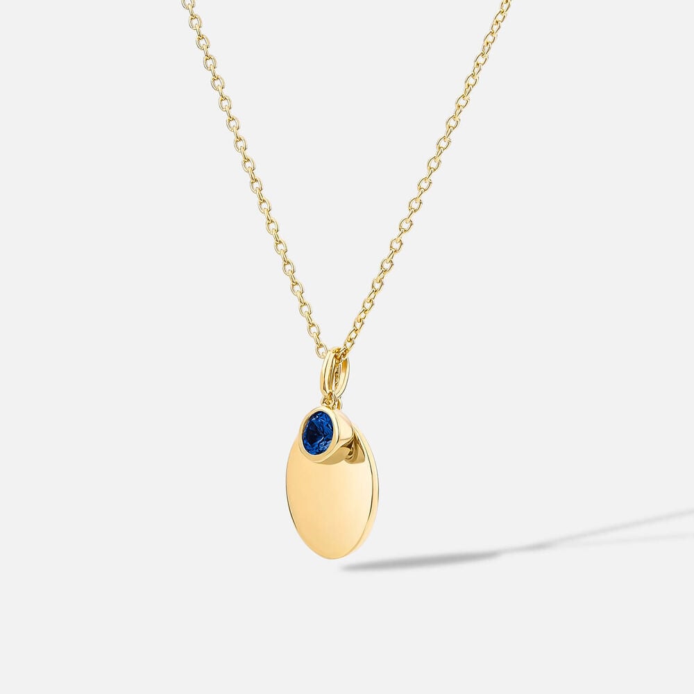 Yellow Gold Plated Vermeil Sterling Silver September Birthstone Blue Sapphire Disc Pendant
