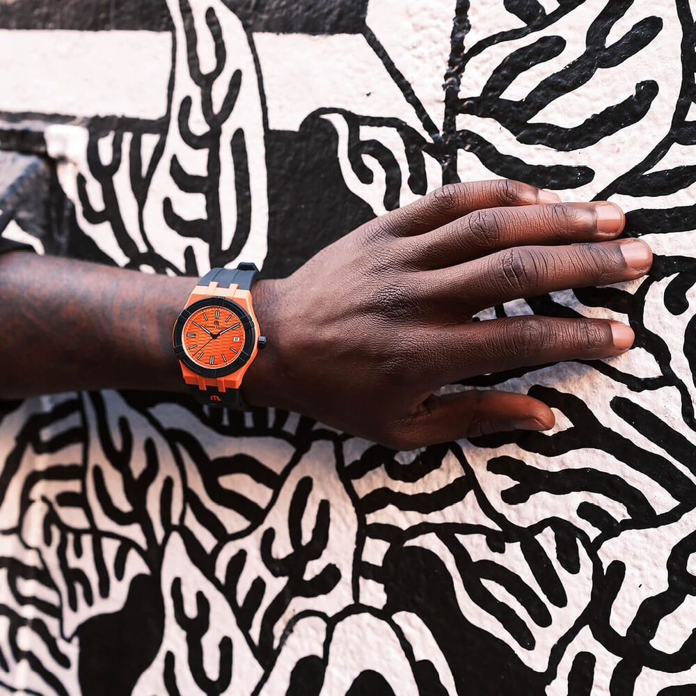Maurice Lacroix Aikon TIDE 40mm Orange Dial Black Rubber Strap Watch image number 2