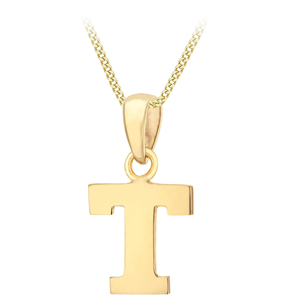 9ct Yellow Gold Plain Initial T Pendant (Special Order) (Chain Included) image number 0