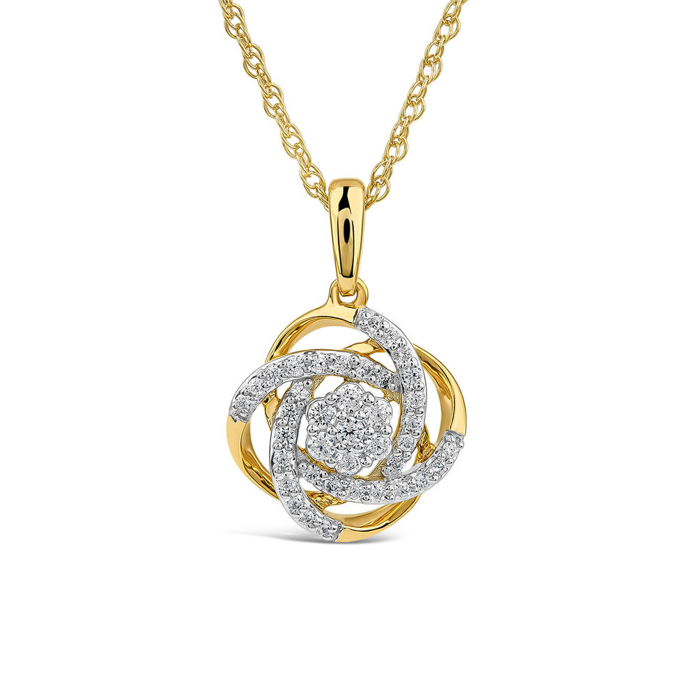 9ct White & Yellow Gold 0.25ct Diamond Knot Wrap Pendant