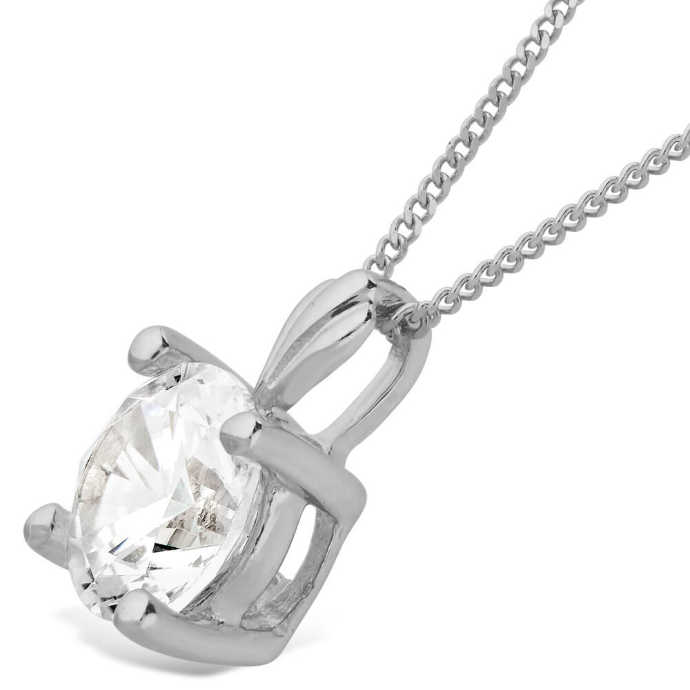 9ct White Gold 7MM Four Claw Cubic Zirconia Set Pendant (Chain Included)