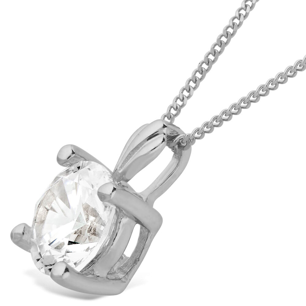 9ct White Gold 7mm Four Claw Cubic Zirconia Set Pendant (Chain Included) image number 1