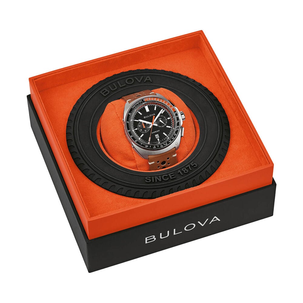 Bulova Racer Chronograph 42mm Black Dial Brown Leather Strap Watch image number 3