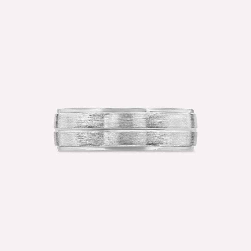 Platinum 6mm Groove Matte Polished Men's Wedding Ring image number 1