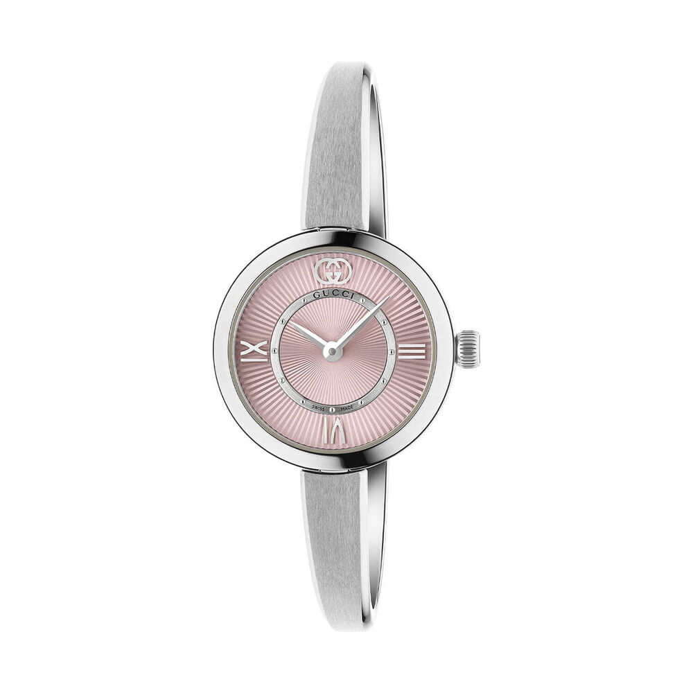 Gucci Model 2000 24mm Pink Dial Steel Bangle Watch