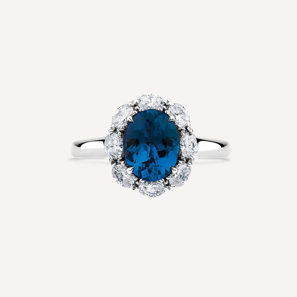 18ct White Gold Oval Sapphire Centre & 0.64ct Oval Diamond Surround Ring image number 2