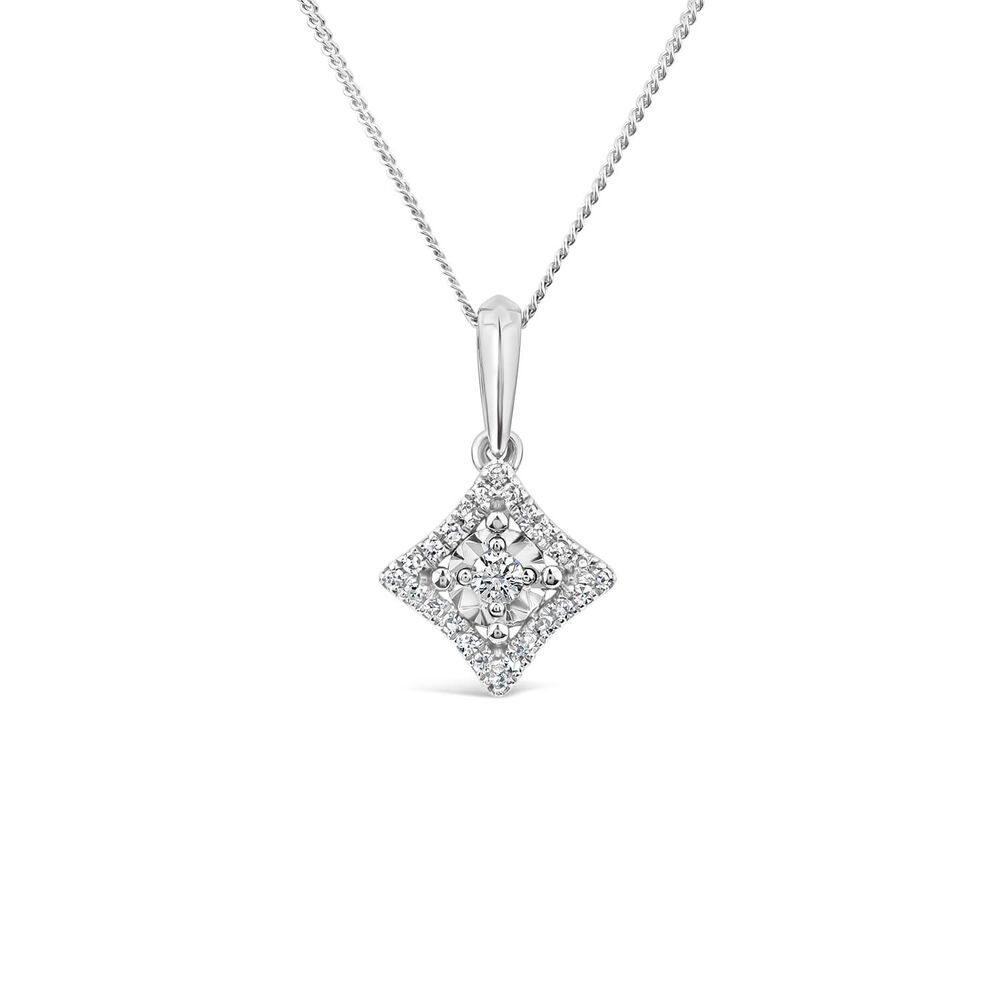 9ct White Gold Illusion Diamond NSEW Shaped Pendant