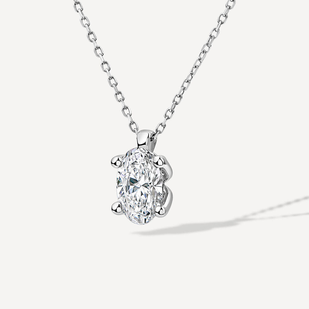 Born 9ct White Gold 1.00ct Lab Grown Oval Diamond Pendant image number 1