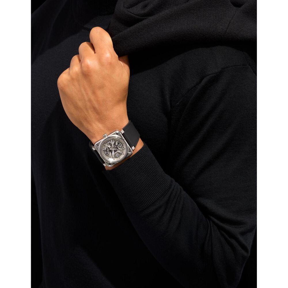 Bell & Ross BR-03 Auto 41mm Skeleton Grey Dial Rubber Strap Watch