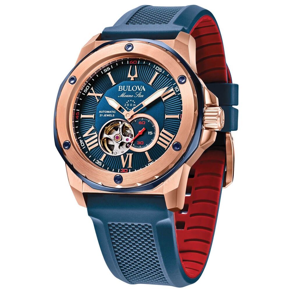 Bulova Marine Star 45mm Automatic Blue Dial Blue Strap Watch image number 1