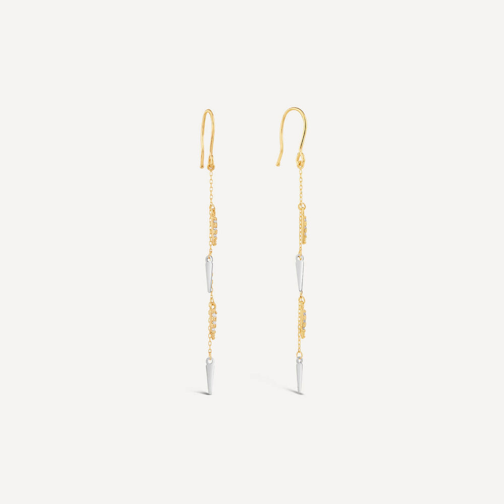 9ct Yellow & White Gold Cubic Zirconia & Polished Drop Earrings image number 1